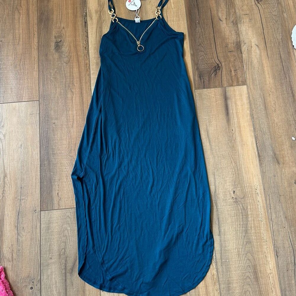 Anrabess Midi Dress Womens Small Teal Blue Coastal Sleeveless Slit Vacation Outf